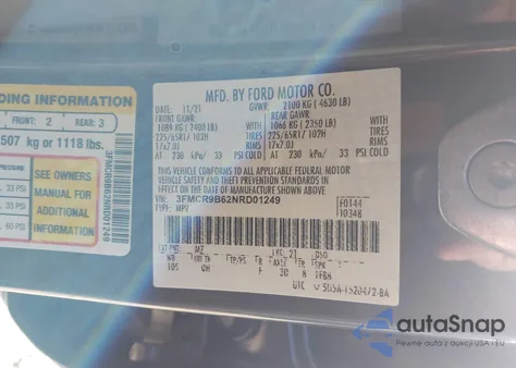 2022 Ford Bronco Sport Big Bend z USA, uszkodzony, nr VIN 3FMCR9B62NRD01249